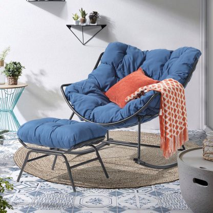 Casual Outdoor Rocking Chair with Ottoman Patio Rocker Egg Recliner Chairs