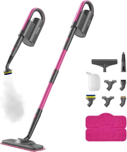7-in-1 Steam Mop Dual-Rod Design with Detachable Handheld Steamer for Walls Grouts Hard Floors