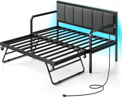 Rolanstar Daybed with Charging Station and LED Lights Height Adjustable Twin Daybed