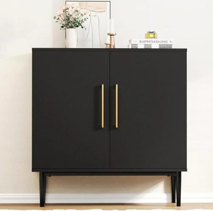 Free Standing Cabinet Black Wood for Living Room Bedroom Dining Room Hallway