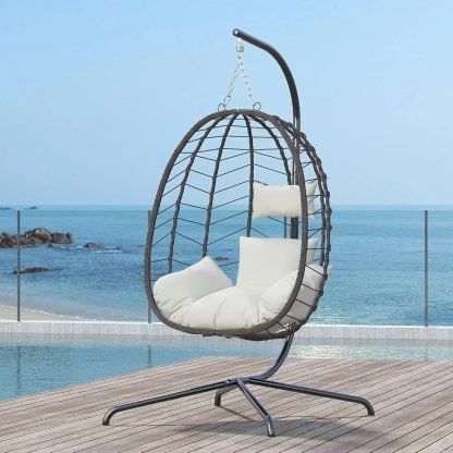 Hanging Egg Chair with Stand Swinging Egg Chair Outdoor Hanging Basket Chair with Cushion