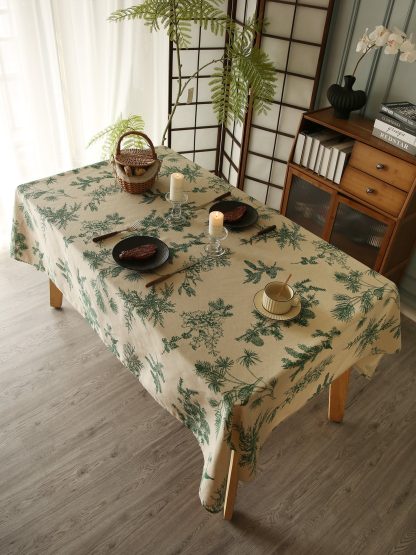 Französische Landhaus-Tischdecke aus Leinen mit Blumenmuster, Vintage-Stil, Esszimmer-Dekoration