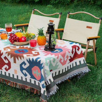 Leinen-Picknicktischdecke, amerikanische Cartoon-Outdoor-Campingmatte für Rasenpicknicks