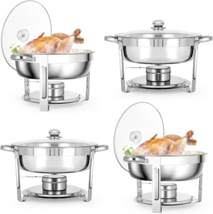5 QT Chafing Dishes 4 Pack Premium Stainless Steel Complete Set Round Chafing Dish Buffet Set