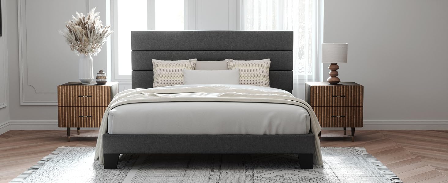 Grey king with upholstered headboard