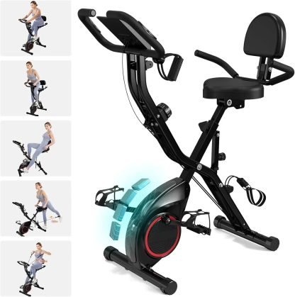 Foldable Exercise Bike Stationary Bikes 5 IN 1 Indoor Workout Cycling Bike Quiet Magnetic Resistance