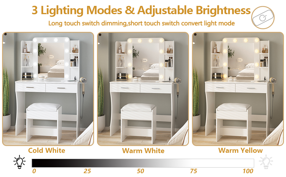 Vanity Desk with Mirror and Lights