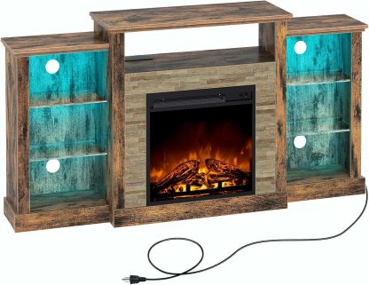 Rolanstar Fireplace TV Stand with LED Lights and Power Outlets