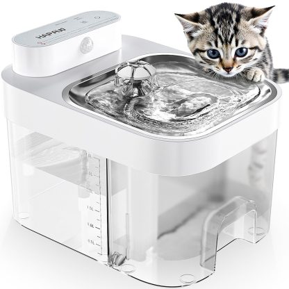 Cat Water Fountain Dual Tank No Filter 3L Battery Powered with Stainless Steel Tray for Cats
