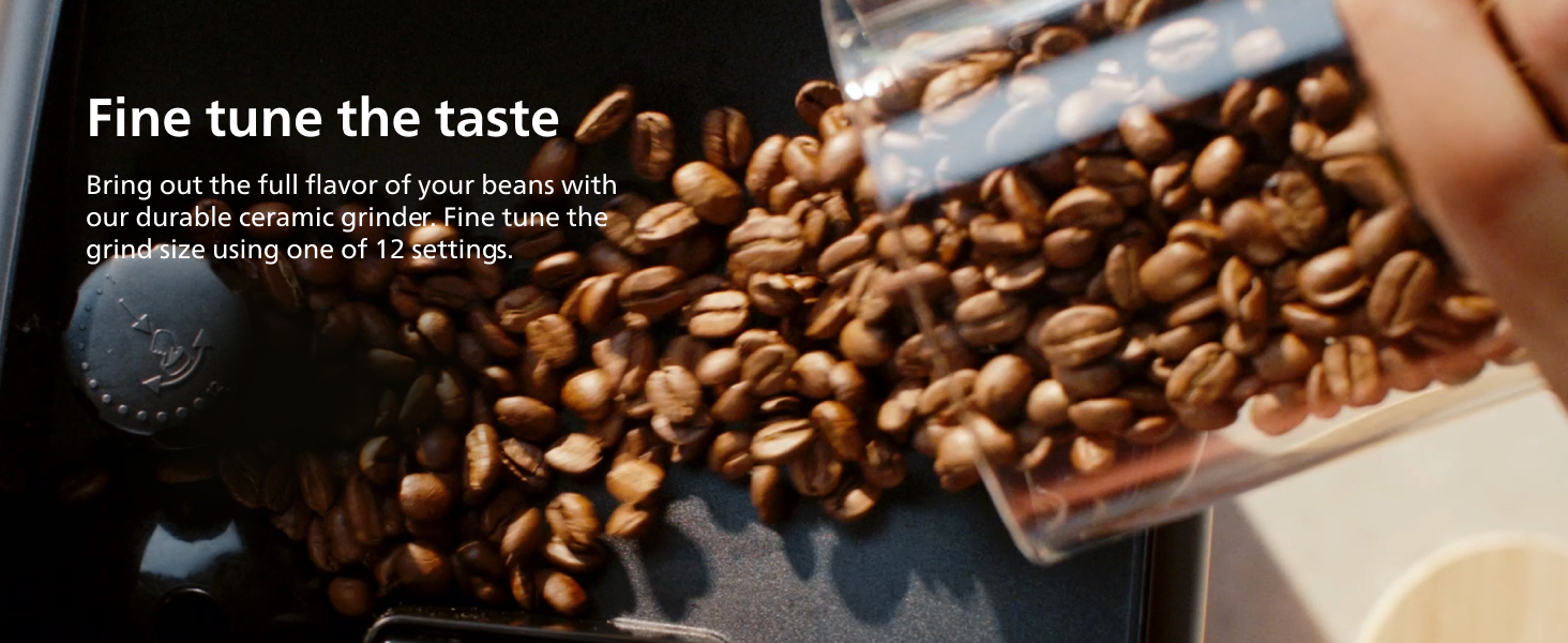 Coffee machine fine tune taste ceramic grinder