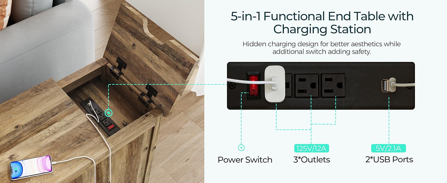 side table with charging station