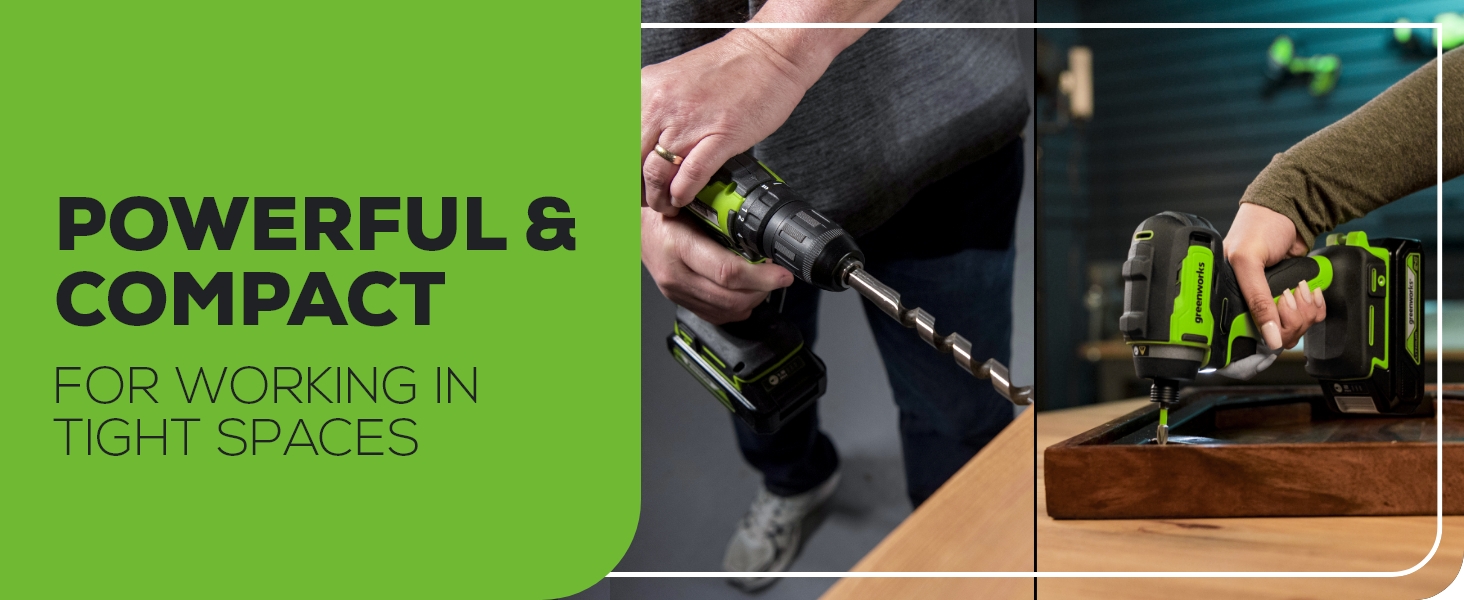 Greenworks 24V Max Cordless Brushless Drill Drill Kit, 310 in./lbs + Impact driver 1950 In.Ibs