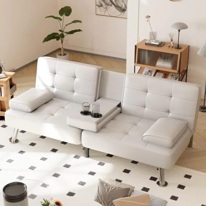 Shahoo Convertible Folding Futon Sofa Bed Sleeper Couch for Living Room Faux Leather