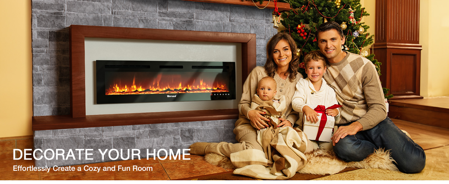 Electric Fireplace 60Inch,Realistic Flame