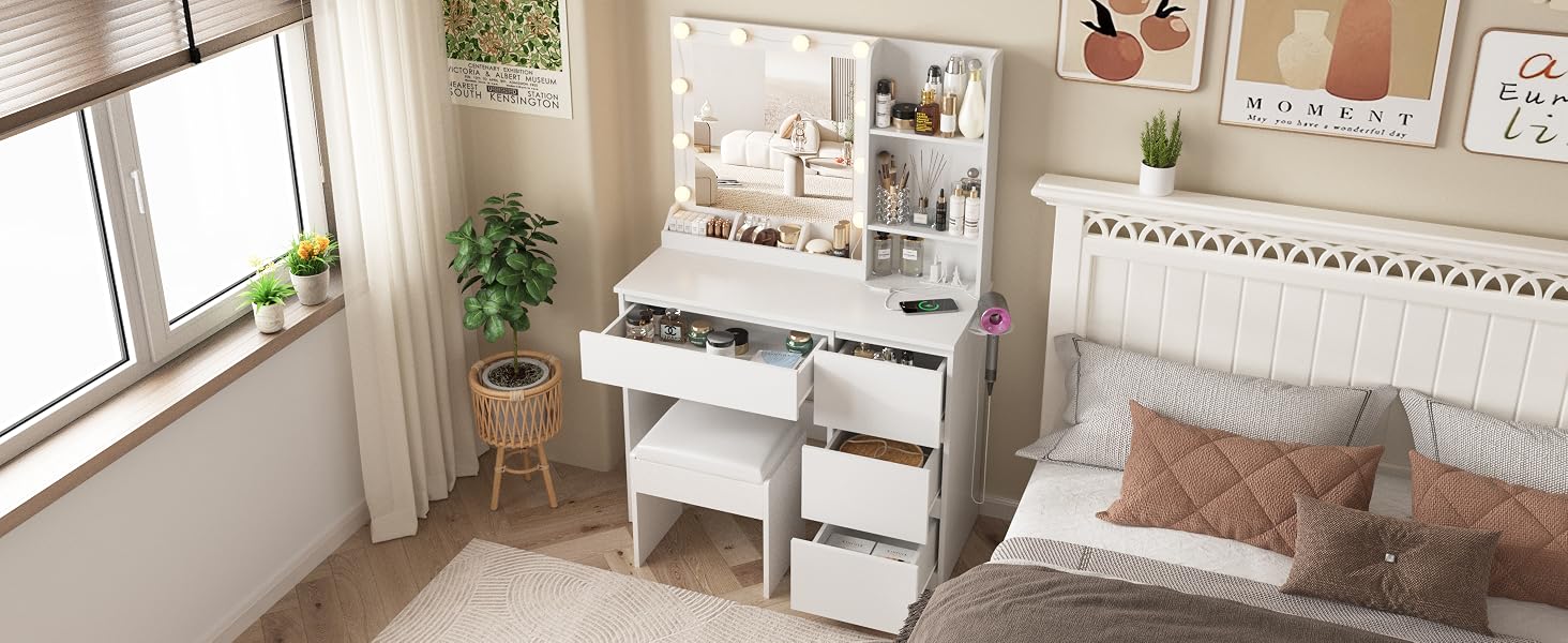 vanity with mirror and lights