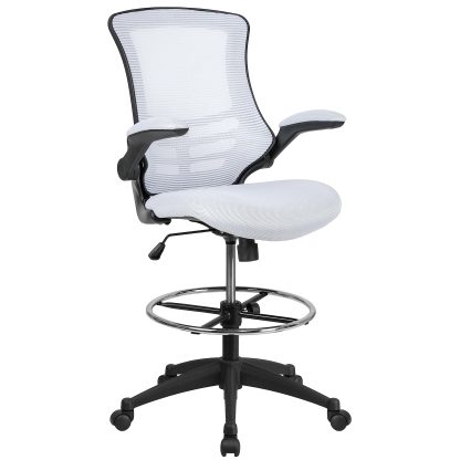 Kelista Mid-Back Black Mesh Ergonomic Drafting Chair / Adjustable Foot Ring, Flip-Up Arms / Comfort and Productivity