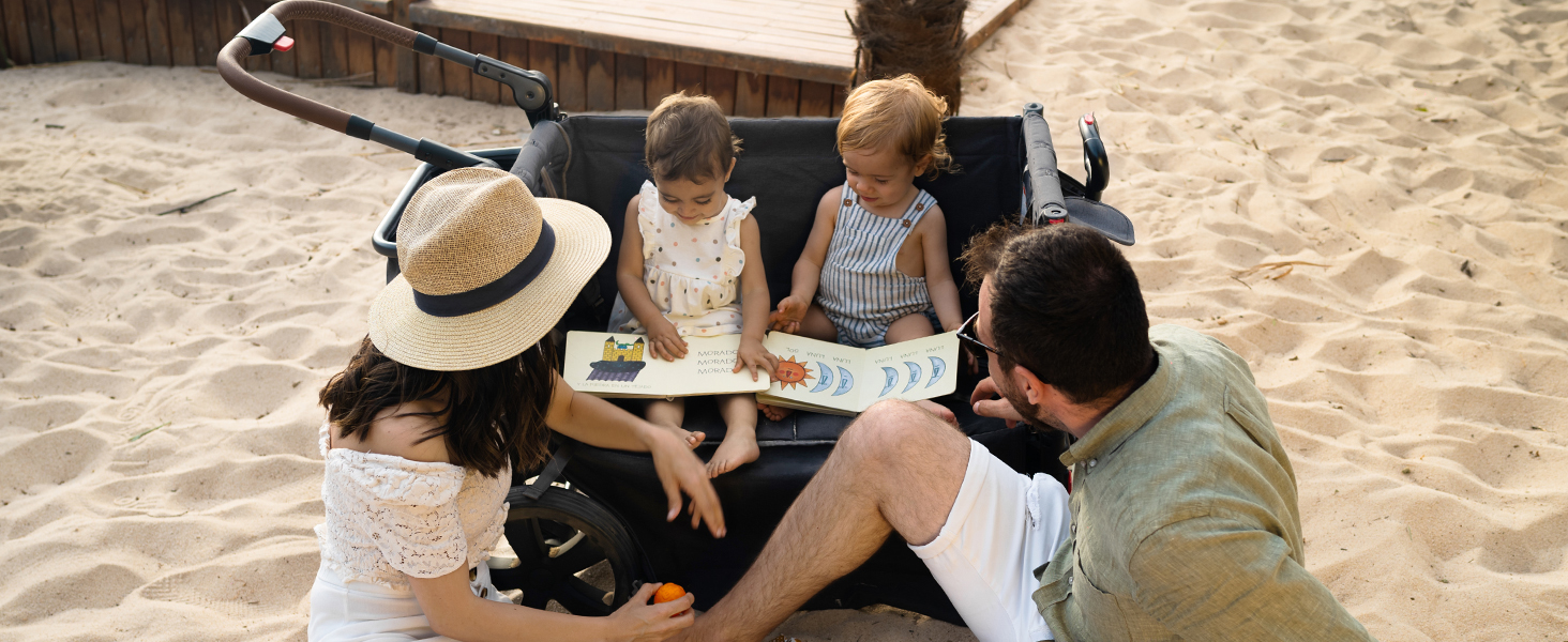 EVER ADVANCED Side-unzip Wagon Stroller for 2 Kids with Canopy for 2-7 Years