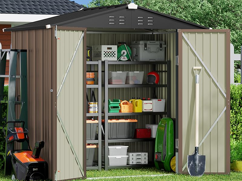 Gizoon Outdoor Storage Shed, Galvanized Metal Garden Shed , Outdoor Storage Clearance