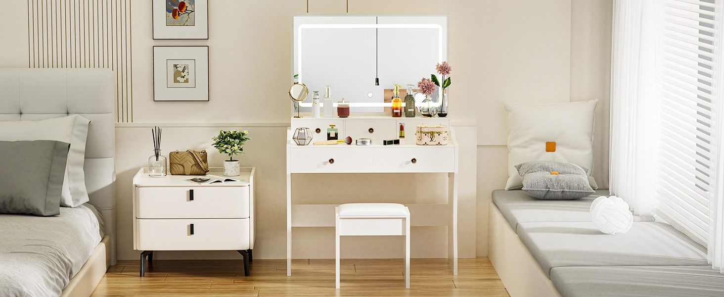 Vanity Desk with Large LED Mirror
