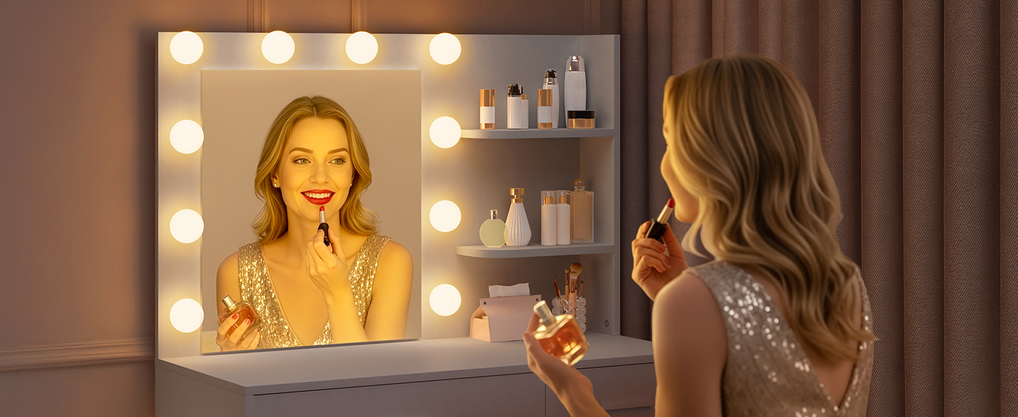White LED Bulb Vanity in Night