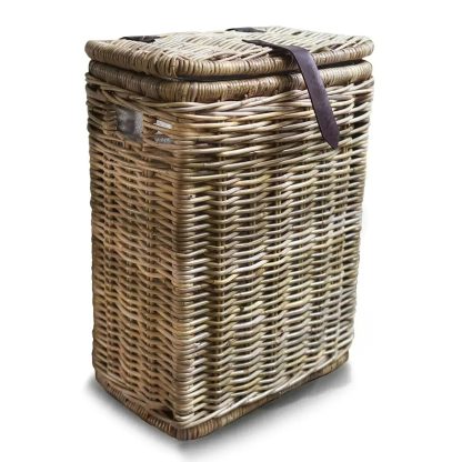 Kitchen Trash Basket with Metal Liner Antique Walnut Brown