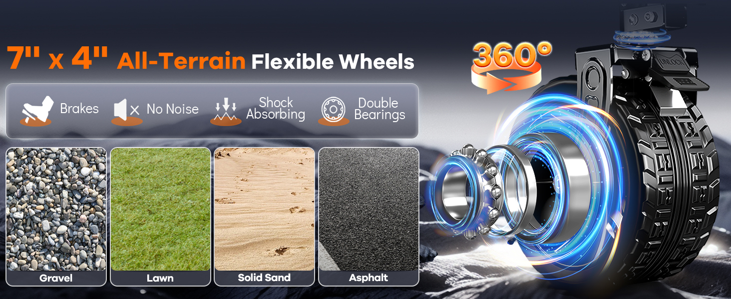 7''x 4'' larger and wider 360° smooth-rolling silent universal flexible all-terrain wheels