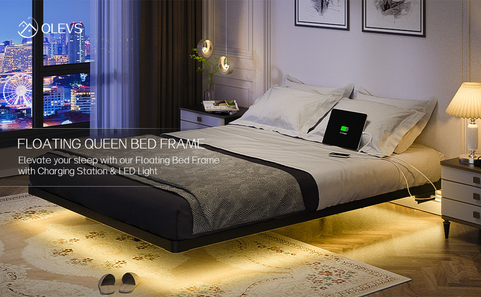 OLEVS FLOATING QUEEN BED FRAME