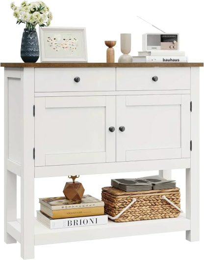 Farmhouse style console table coffee bar entry table with storage rack sofa table