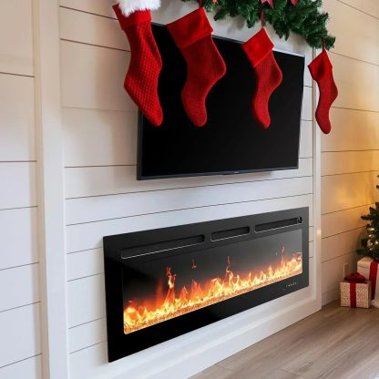 50" Smart Electric Fireplace 5300 BTU Heat Output Wall-Mount Built-In Electric Fireplace