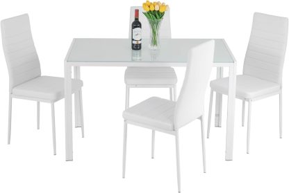 FDW Dining Table Set for 4 Glass Black Dining Table Kitchen Table with 4 Upholstered Chairs