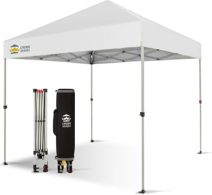 10x10 Pop-Up Awning - One-Click Installation Beach Tent - Outdoor Sunshade Silver Coated Top, 3 Heights and 4 Sand Pockets