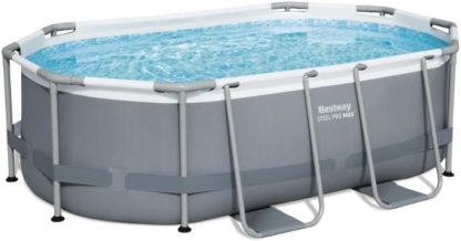 Power Steel 14' x 8'2" x 39.5" Oval Above Ground Pool Set / Includes 530gal Filter Pump, Ladder, ChemConnect Dispener