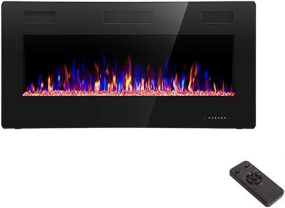 R.W.FLAME 60" Recessed and Wall Mounted Electric Fireplace, Low Noise
