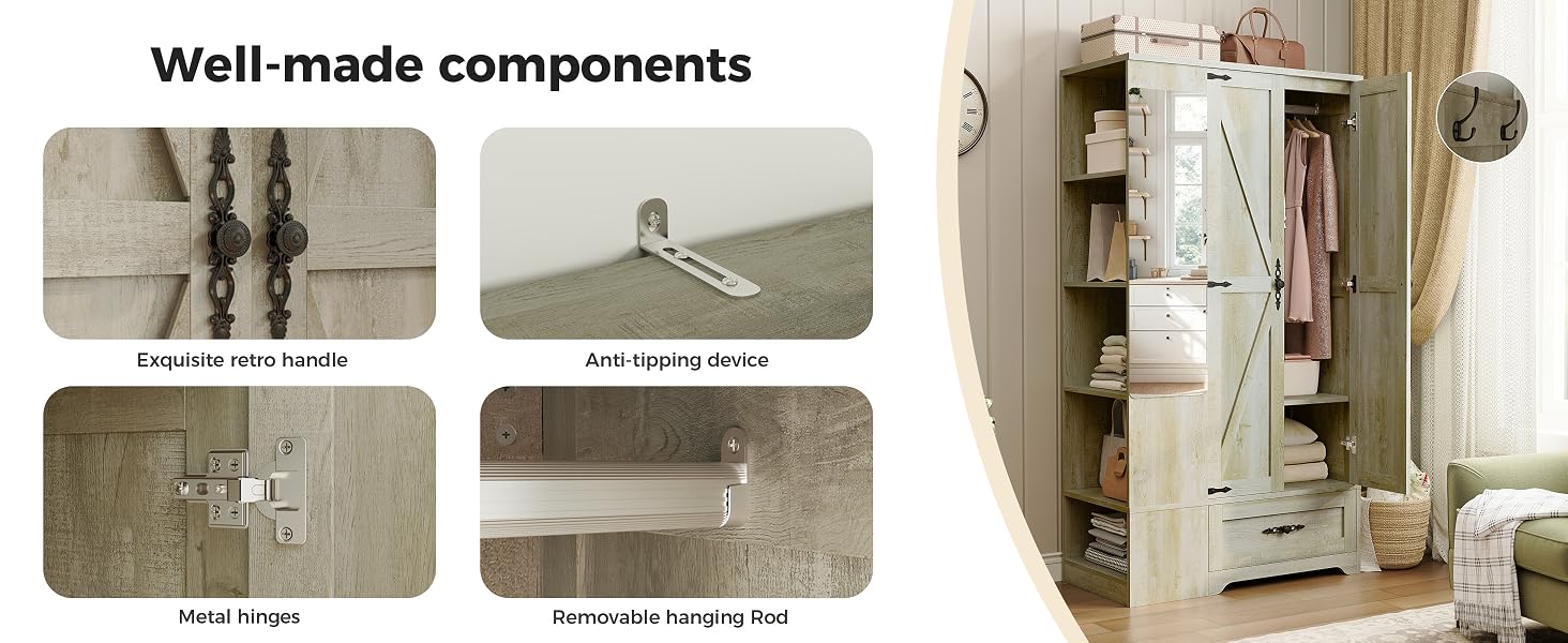 armoire wardrobe closet storage cabinet with doors shelves mirror bedroom closet wooden clothes