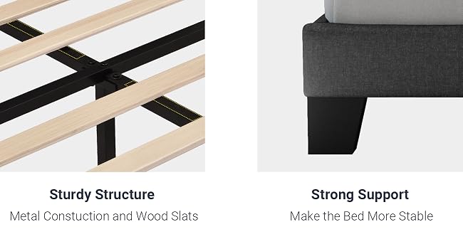 grey bed frame with slats