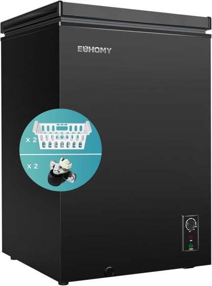 EUHOMY 3.5 Cu.Ft Chest Freezer with Wheels, Small Deep Freezer Adjustable 7 Thermostat