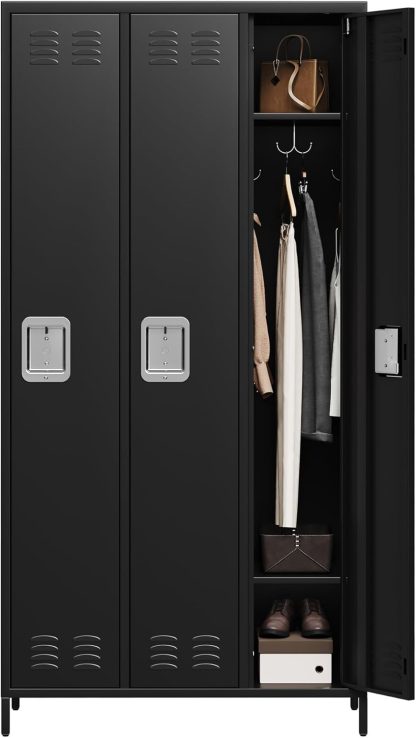 GAOMON Locker for Employees, 6 Doors Locker Cabinet with Hooks, Storage Locker for Home, Office, Gym, School, Assembly Required, Black