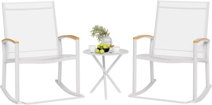 Shintenchi 3 Piece Outdoor Rocking Bistro Set, Textilene Fabric Small Patio Furniture Set, Front Porch Rocker Chairs Conversation Set with Table for Lawn, Garden, Balcony, Poolside (Black)