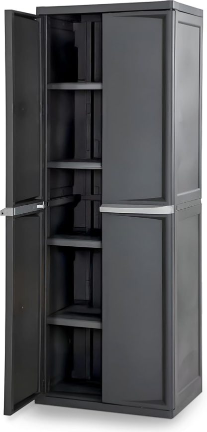 Sterilite 4 Shelf Cabinet, Lockable Utility Storage w/ Adjustable Shelves, Gray