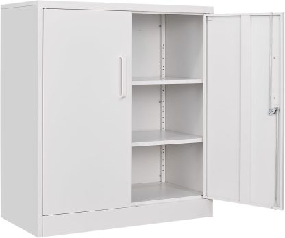 Metal Storage Cabinet with 2 Doors and 6 Shelves, Black Metal Cabinet with Lock, 71 Inch Lockable Garage Storage Cabinet