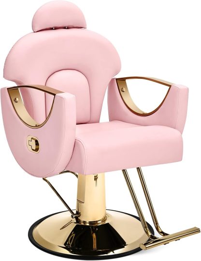Artist Hand Salon Chair Reclining Barber Chair Oversized Hydraulic Pump Heavy Duty Hair Salon Chair 360 Degree Swivel Hair Chair for Hair Stylist, Beauty Spa Equipment Max Load 400 LBS, Black and Gold