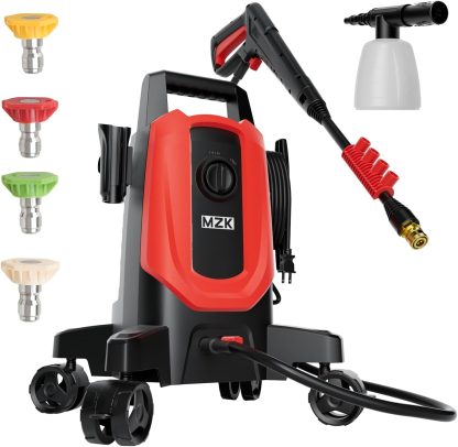 MZK electric high-pressure cleaner with 360° quick-connect nozzle and easily replaceable foam cannon