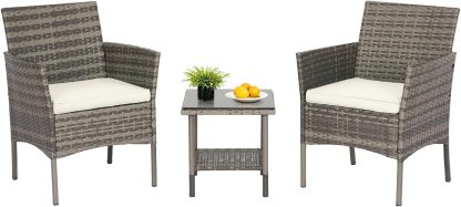 FDW / 4-Piece Patio Furniture Set / Black / Outdoor Wicker Furniture with Coffee Table / Modern Rattan Chairs Conversation Set / Outdoor Seating / Weather-Resistant / for Porch, Garden, Lawn