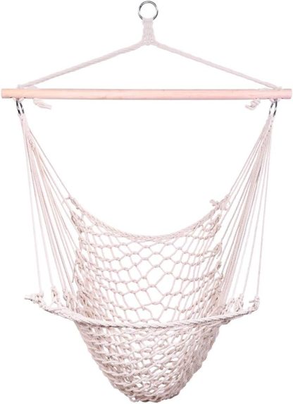 ONCLOUD Hammock Chair Hanging Rope Swing, Load Capacity Up to 550 LBS Macrame Hammock Swing Seat with Two Cushions, Hammock Seats with Portable Steel Spreader Bar for Indoor/Outdoor, Black