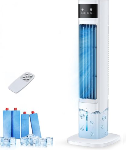 Evaporative Air Cooler, 3-in-1 Portable Air Conditioners for Room, 4 Modes 3 Speeds, Fast Cooling Portable AC Unit w/24H Timer, Remote Oscillating Tower Fan, Quiet Swamp Cooler for Bedroom Office