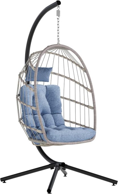 SWITTE Egg Chair Outdoor Indoor Wicker Hanging Egg Swing Chair 350lbs Capacity for Patio