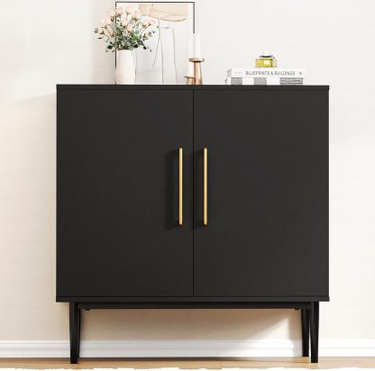 Free Standing Cabinet Black Wood for Living Room, Bedroom, Dining Room, Hallway, Entryway