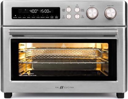 Infrared Heating Air Fryer Toaster Oven, Extra Large Countertop Convection Oven 10-in-1 Combo, 6-Slice Toast, Enamel Baking Pan Easy Clean with Recipe Book, Black Matte Stainless Steel