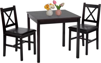 FDW 5 Piece Solid Wood Dining Table Set Space Saving Design Smooth Surface Pine Kitchen Table