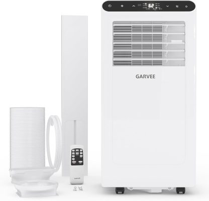 Garvee 8000 BTUs Portable Air Conditioner,Up to 350 Sq.Ft. Remote Control 48dB Portable AC Unit, Dehumidifier, Fan, Sleep, 24H Timer&Installation Kit, DOE Certified, Ceer 6.2, White+Black Panel
